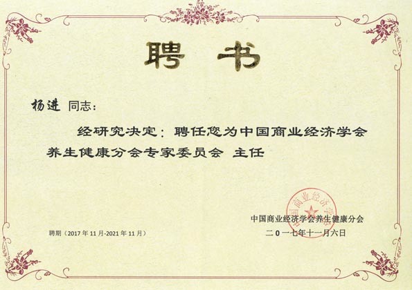 中國商業(yè)經濟學會養(yǎng)生健康分會專家委員會主任
